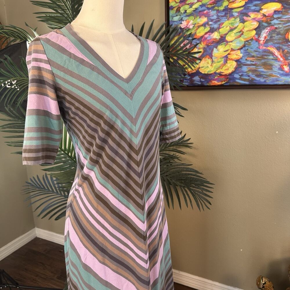 Tommy Bahama Maxi Dress Women S Retro Chevron Cotton Spandex Mint Brown Pink - Picture 2 of 12